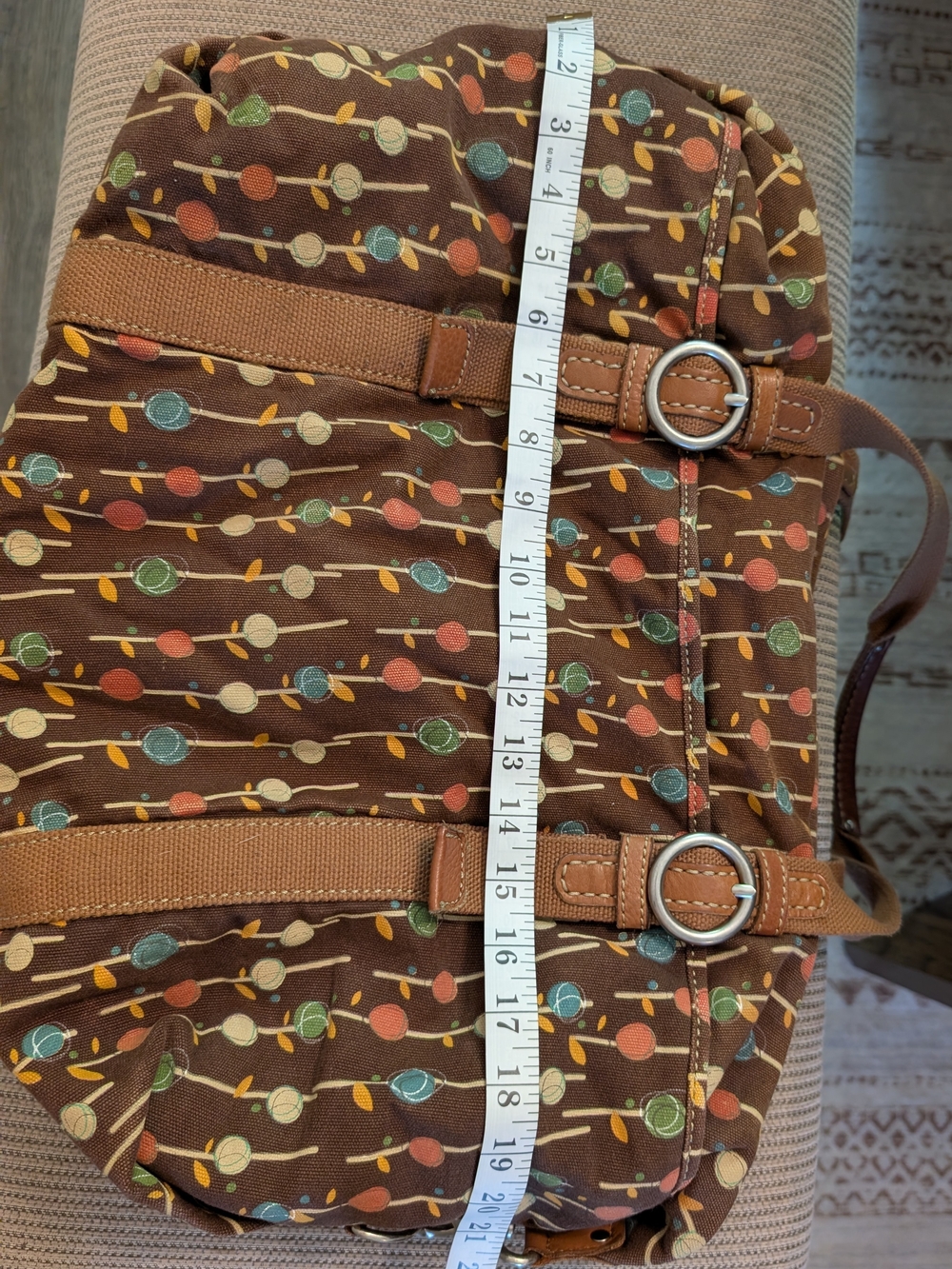 Fossil Brown Patterned Canvas Tote with Leather Trim - Picture 9 of 10
